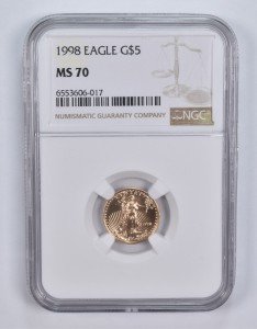 1998 MS70 $5 1/10 Oz Gold Eagle Coin