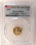 2021 Gold American Eagle 1/10oz MS70 Coin