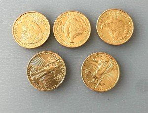 Set of 5 Gold 2025 1/10 oz American Eagles