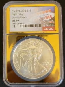 2025 American Silver Eagle MS70 Vegas Gold Slab