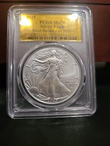 2025 $1 Silver Eagle Gold Label, MS 70