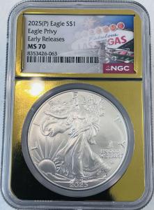 2025 American Silver Eagle MS70 Vegas Gold Edition