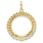 Roy Rose Jewelry Gold Coin Mounting | 1/4 American Eagle, 1/4 oz. Chinese Panda | 22mm | Prong Set | Greek Key, Heart, Scrollwork, Fancy Bezel Frames | Solid 14K Gold