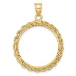 10k Yellow Gold Polished and Diamond-cut with Rope Edge 22.0mm Prong Coin Bezel Pendant - Fits 1/4 oz American Eagle and Other Coins