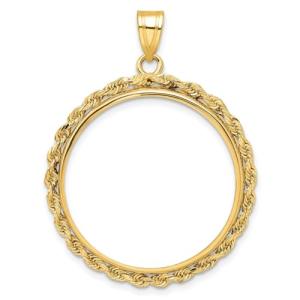 14k Yellow Gold 2mm Rope Coin Bezel Pendant