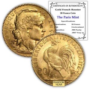 French Gold Rooster Coin 20 Francs - BU