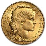 French Gold Rooster Coin 20 Francs - BU