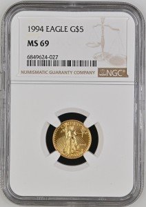 1994 $5 Gold Eagle Coin NGC MS 69