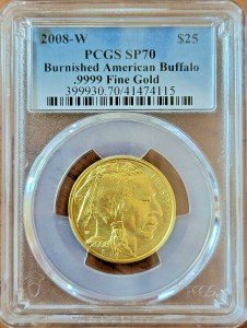 2008-W $25 Burnished Gold Buffalo Coin SP70