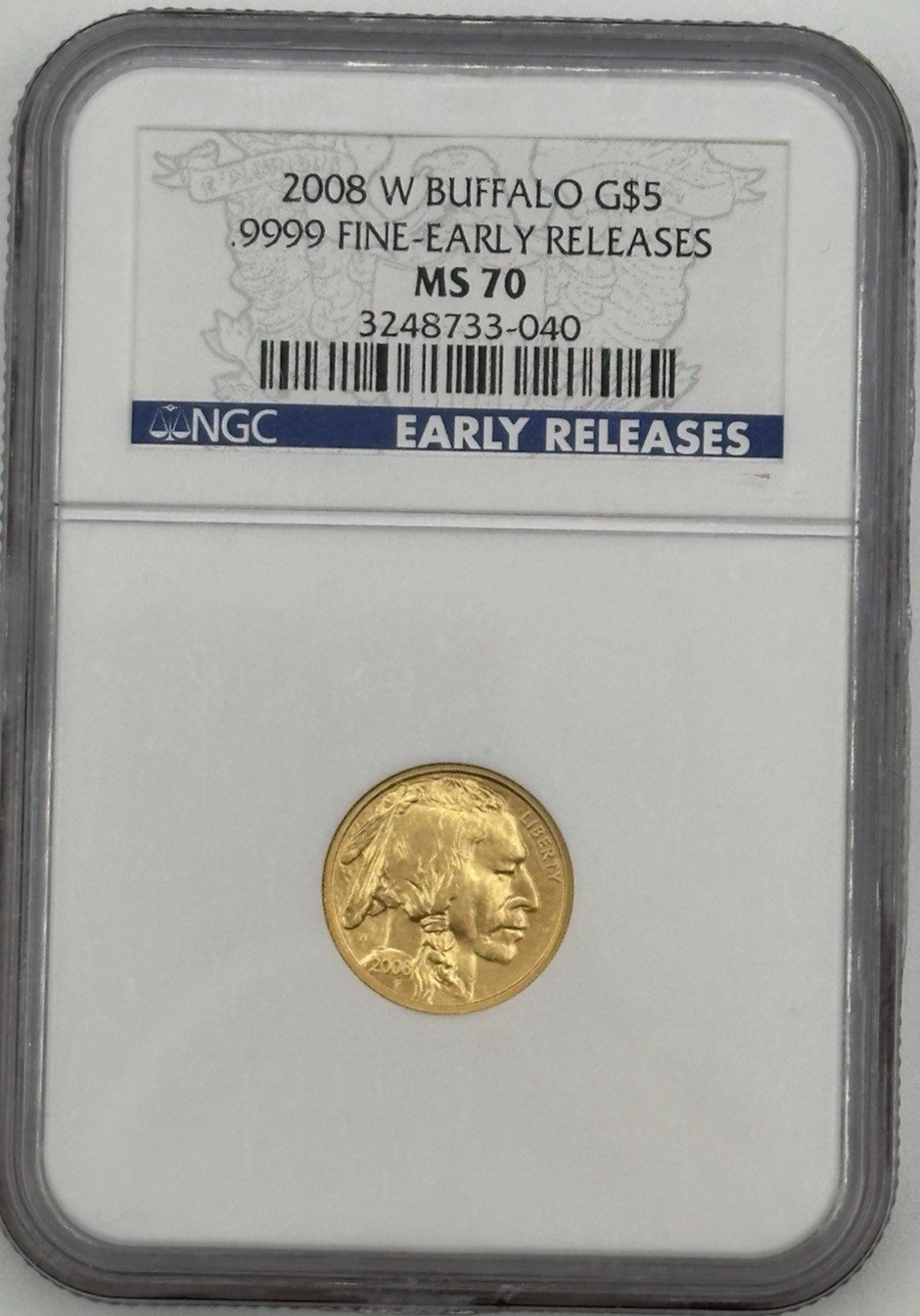 2008-W $5 1/10oz Gold American Buffalo Coin