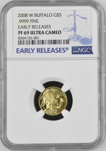 2008 W $5 1/10 Oz Gold Buffalo Coin