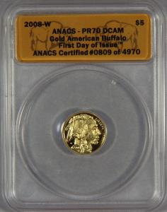 2008-W Gold $5 American Buffalo Coin PR70 DCAM