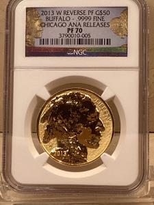 2013 $50 Gold Buffalo Reverse Proof Coin PF 70