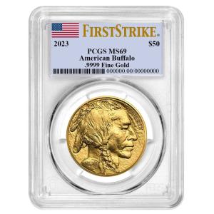 2023 $50 American Gold Buffalo Coin MS69 Flag
