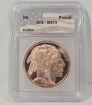 1 oz Copper Buffalo Round Coin ICG MS70