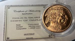 1 Oz Copper Buffalo Coin with Certificate & Pouch