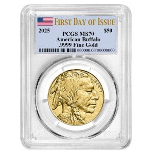 2025 $50 American Buffalo Gold Coin MS70 Flag Label