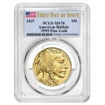 2025 $50 American Buffalo Gold Coin MS70 Flag Label