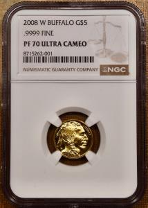 2008-W Proof Gold $5 Buffalo Coin, NGC PF70