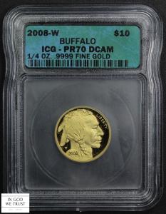 2008 W Buffalo Gold Coin 1/4 Oz PR 70