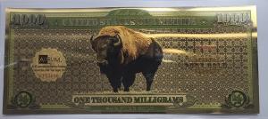 1g .999 Pure Gold Buffalo Note