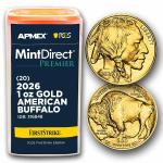 2026 1 oz Gold Buffalo Coin Tube (20 Coins)