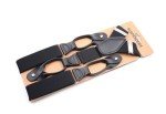 Men's Black Leather Button End Tuxedo Suspenders