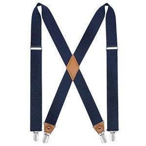 Men's Adjustable X-Back Suspenders with 4 Clips - Navy Blue