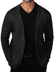 Men's Lightweight Black Knit Blazer with Pockets