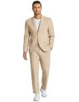 COOFANDY Men's Lightweight Linen Suit Set, Khaki