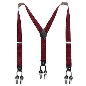 Men's Adjustable Y-Back Suspenders - Wine Polka Dot
