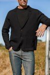 Men's Lightweight Black Knit Blazer with Pockets