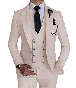 Beige Slim Fit 3-Piece Tuxedo Suit for Men