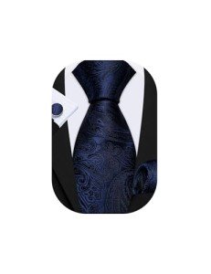 Navy Blue Paisley Silk Tie with Accessories