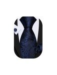 Navy Blue Paisley Silk Tie with Accessories