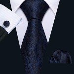 Navy Blue Paisley Silk Tie with Accessories
