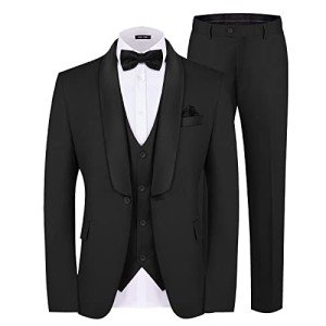 Men's Slim Fit 3-Piece Black Suit Set