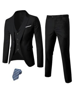 YND Men's Slim Fit 3-Piece Suit Set - Black