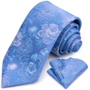 Blue Floral Paisley Tie and Pocket Square Set