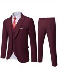 YND Men's Burgundy Slim Fit 3 Piece Suit Set