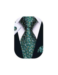 Barry.Wang Green Floral Tie Set with Accessories