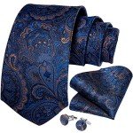 Extra Long Blue Paisley Tie Set for Men