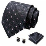Men's Black Tie Set with Handkerchief & Cufflinks