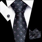 Men's Black Tie Set with Handkerchief & Cufflinks