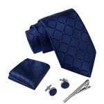 Men's Navy Blue Tie Set with Pocket Square