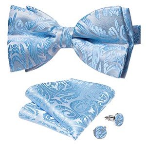 Light Blue Silk Bow Tie and Cufflinks Set