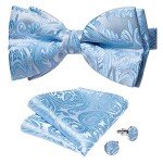 Light Blue Silk Bow Tie and Cufflinks Set