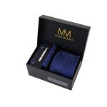 Men's Navy Blue Tie Set with Pocket Square