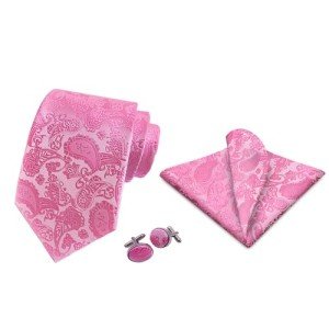 Men's Pink Paisley Tie Set with Cufflinks