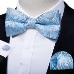 Light Blue Silk Bow Tie and Cufflinks Set